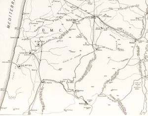 1918년 9월 20일부터 25일까지 나사렛, 아풀라, 베이산, 라준, 제닌, 지스르 엘 마자미, 사마크 및 티베리아스까지 사막 기병 군단의 진격 지도