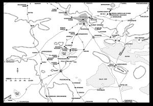 이란 중부의 도시와 교통로를 나타내는 지도(1948년경)