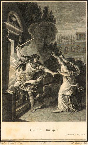 1784년 니콜라 드 로네의 삽화, 세미라미스가 아들 니니아스에게 살해당하는 모습