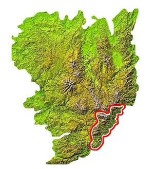 중앙 산괴 내 세벤의 위치. 세벤은 빨간색으로 표시되어 있다.