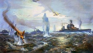 1941년 8월, 탈린에서 크론시타트로 향하는 붉은 깃발 발트 함대의 선박 항해. 아티스트 A. A. 블린코프 (1946)