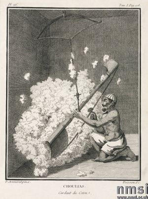 "Cotton carder": Pierre Sonnerat가 1782년에 그린 삽화를 바탕으로 제작된 판화