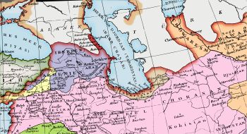 우마이야 왕조 북부 지역 지도. 중앙의 옅은 갈색으로 칠해진 지역은 술라이만 치세 동안 카스피해 남부 연안을 따라 타바리스탄과 구르간으로 세력을 확장했음을 나타낸다. 그 외의 연두색, 분홍색, 자주색, 노란색, 주황색으로 칠해진 지역은 술라이만의 전임자들이 정복한 지역을 나타낸다.