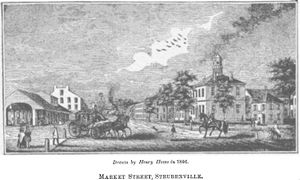 1846년 슈토이벤빌 시가지 조각, 오른쪽에 제퍼슨 카운티 법원이 보인다.
