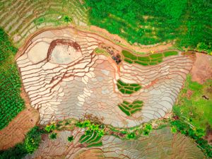 바둘라의 항공 사진으로, 경작 모습을 볼 수 있다.
