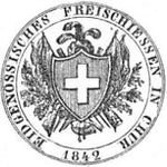 세 동맹이 1842년 연방 사격 대회를 위해 주조한 Schützentaler 앞면에 있는 문장