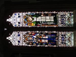 정의와 신중의 창, 린드필드. 웨스트 서섹스 린드필드 올 세인츠 교회 남쪽 예배당의 세 번째 창. 1906년 이후 크리스토퍼 월 제작.