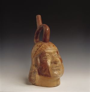 터번을 쓴 남자를 묘사한 모체 도기. 라르코 박물관, 페루