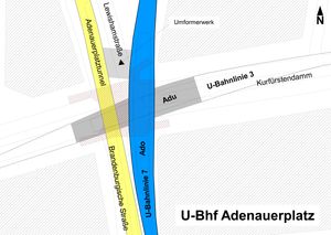 U3 노선을 포함한 역 지도.