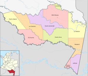 아마소나스 주의 지도. 빨간 점은 각 시의 시청 소재지를 나타낸다.