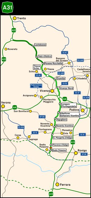 트렌토 연장 계획 부분은 짙은 녹색으로 표시