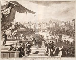 파리새인을 십자가에 못 박는 동안 연회를 즐기는 알렉산드로스 얀나이오스, 빌렘 스위데의 판화, 17세기