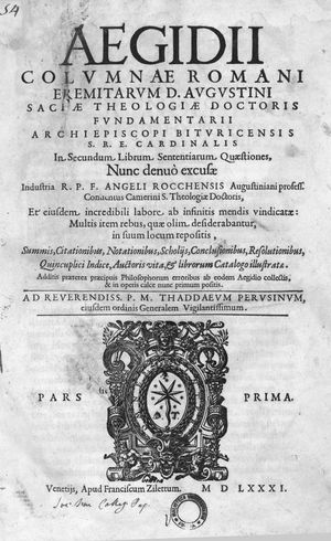 명제집 제2권에 대한 퀘스쳔스(In secundum librum sententiarum quaestiones), 1581