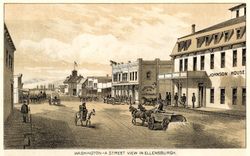 엘렌스버그의 거리 풍경을 그린 엽서(1887년). 도시 이름은 Ellensburgh로 표기되어 있다.