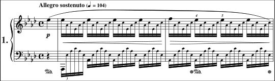 쇼팽 연습곡 Op. 25, 1번의 첫 마디. (원전 악보).