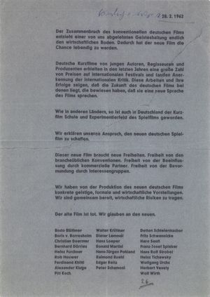 오버하우젠 선언문, 1962년 제8회 영화제에서 선포됨