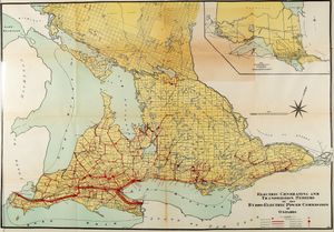 수력 발전의 발전 및 송전망 범위(1919)