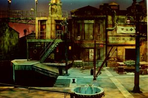 무대 조명 아래의 바이킹 어드벤처 세트, 중앙 무대 부분