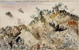 퀸스 오운 캐머론 하이랜더가 와디 아카리트에서 제벨 라우마나 고지를 공격하다 (Art.IWMARTLD3404).