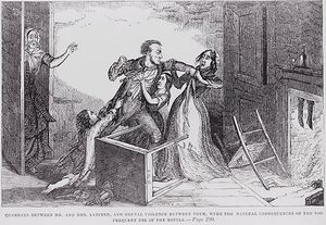 술 취한 사람이 아내를 때리는 모습을 그린 금주 운동 삽화