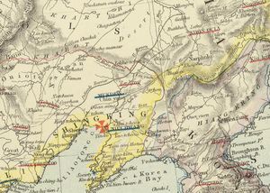 1883년 중국 동북부 지도. 세 개의 변장이 확인된다.