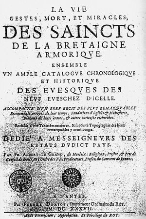 알베르 르 그랑의 1636년 저서 La Vie des saincts de la Bretaigne armorique 초판 표지