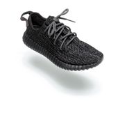 The Yeezy Boost 350 hovering and spinning lengthwise and heightwise