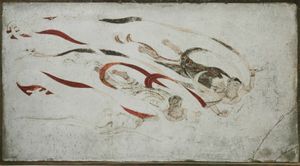 호류지 금당 벽화 비천도. 아스카 시대.