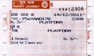 푸네 역, 인도 철도의 플랫폼 티켓