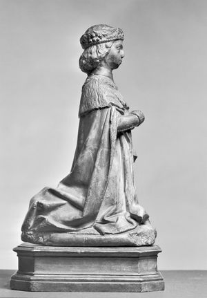 기도하는 장 2세, 생 미셸 훈장의 목걸이를 착용, 부르봉-라르샹보에 있는 생트-샤펠 지하 예배당에서, 미셸 콜롬브의 작품으로 추정 (월터스 미술관).