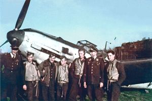 서부 전역의 전형적인 위장 무늬를 한 Bf 109E-3; 위쪽에는 짙은 녹색, 측면에는 에그 블루