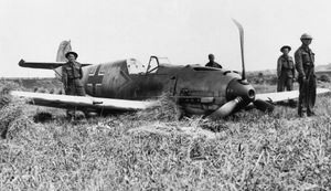 제1/JG 2의 부관인 상사 파울 템메의 메서슈미트 Bf 109 E-1, 1940년 8월 13일 서식스 주 쇼햄 비행장 근처 추락