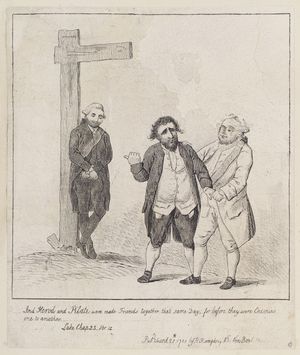 셸번(왼쪽), 찰스 제임스 폭스(가운데), 제2대 길퍼드 백작 프레데릭 노스(오른쪽) (1783)