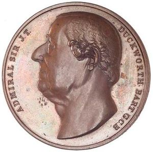 덕워스는 친구들이 주조한 기념 메달에 그의 마지막 해에 묘사되었다.