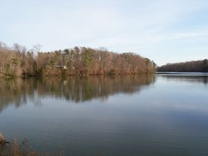 Skiffe's Creek Reservoir of the Newport News Waterworks, located at border of James City County and the City of Newport News, Virginia