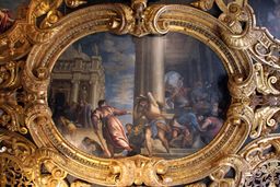 마르코 베첼리오의 그림, "제카의 관리들이 도제 궁전 상원 홀에서 금괴를 호송하는 '프로베디토레 인 제카'의 감시를 받으며 주화를 주조하고 있다."