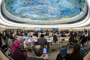 유엔인권이사회에서 인권조사위원회의 보고서를 발표하는 모습