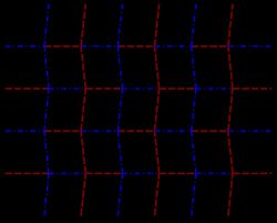 주름 패턴 미우라 접기. 이 예제의 평행사변형은 84°와 96°의 각도를 가집니다.