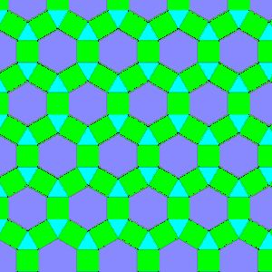 마름모삼육각형 타일링에서 평면 "육각지붕"이다.