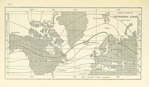 등온선 지도(Lyell의 지질학의 원리 6판에서 발췌) - 북아메리카와 유럽