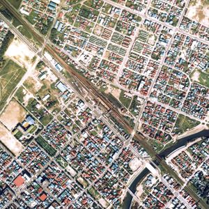 1976년 지상역 시대의 마지막 무렵의 지토세역과 주변 약 1km 범위.