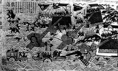 진해만 포대에서 포격을 받는 바야르, 트리옹팡트, 니엘리