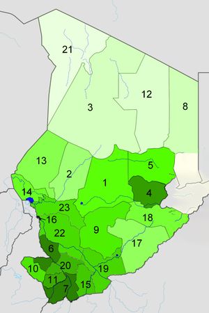 차드 행정 구역의 인구 지도