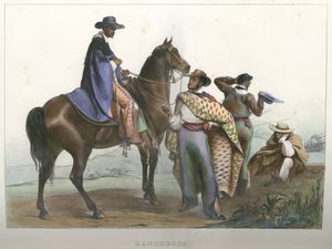 1830년대 차로(Charros), 멕시코에서 가장 흥미로운 부분의 그림 같은 고고학적 여행에서. 1834