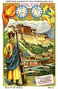 라싸(티베트)의 달라이 라마 궁전. 이 카드는 71번 시리즈 "세계의 풍경 - 베를린 정오"의 수집 카드이며, 5/12 카드이다. 오른쪽 상단 부분에 황룡기가 있다.