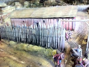 약 1000 AD경 체더의 색슨 왕궁 재건 그림