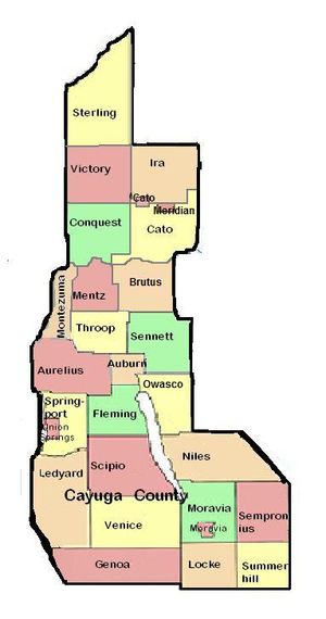 카유가 군의 타운과 빌리지 지도