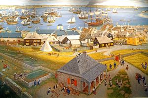 루이부르 요새 내부 항구. 프랑스는 18세기 중반 일르-로얄의 아카디아 식민지를 보호하기 위해 요새를 건설했다.