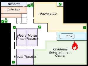 초기 화재가 발생한 즈짐냐야 비쉬냐 쇼핑 및 엔터테인먼트 센터 4층 평면도