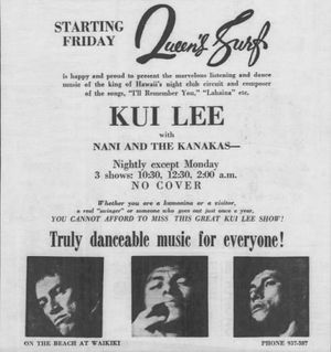 퀸스 서프에서 리의 공연을 홍보하는 신문 광고